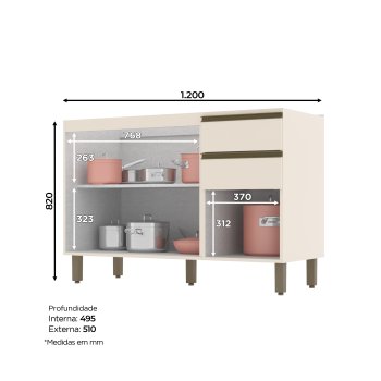 Connect Armario Lavabo 02 Puertas 03 Cajones 1.200 mm