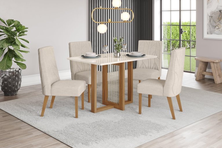 Mesa Natali 1.200 Reto Vidro + 04 Cadeiras Eloa