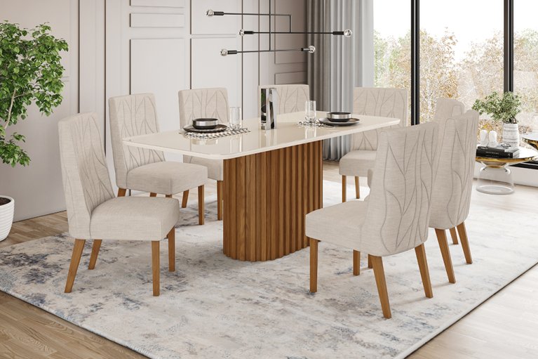 Mesa Solana 2000 Arredondado Vidro + 08 Cadeiras Eloa