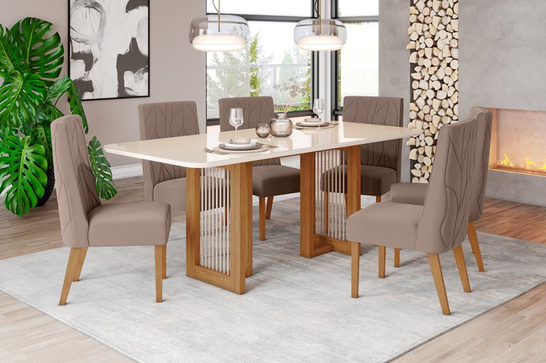 Mesa Yara 2000 Arredondado Vidro + 06 Cadeiras Eloá